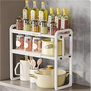 Expandable Countertop Storage Rack, 2-Tier Kitchen Countertop Organizer Shelf Pantry Storage Shelves Spice Rack Space Saver, Adjustable Metal Cabinet Shelf Organizer for Kitchen Bathroom