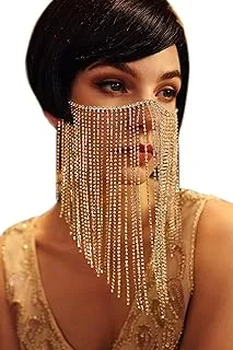 BABEYOND 1920s Crystal Chain Mask Rhinestone Fringe Masquerade Mask Chain Mardi Gras Halloween Gatsby Costume Accessories