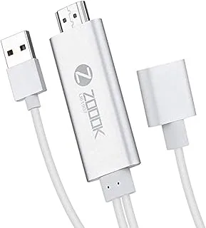 Zoook - SmartConnect HDMiLink U200 Android و iPhone (أنثى) إلى محول HDMI Dongle ؛ الطول: 2 متر ، كابل شحن USB 0.8 متر فضي