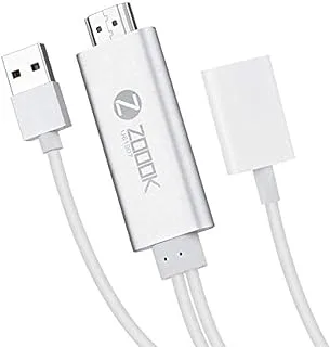 Zoook - SmartConnect HDMiLink L400 iPhone(female) to HDMI Adapter Dongle; Length: 2Meter, USB Charging cable 0.8M Silver