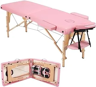 COOLBABY Portable Massage Table Professional Adjustable Folding Bed with 2-part Wooden Frame Ergonomic Headrest and Tote Bag for Therapeutic Tattoo Salon SPA Facial Treatment(PK)…