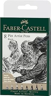 Faber-Castell PITT Artist Pen India Ink Pen - محفظة من 8 - اللون 199 أسود - XXS ، S ، F ، M ، B ، C ، 1.5 ، Fude Hard ، (167158)