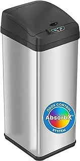 iTouchless Automatic 13 Gallon Touchless Sensor AbsorbX Odor Control System, Stainless Steel, Extra-Wide Lid Opening Kitchen Garbage Bin, Silver, Brushed Trash can