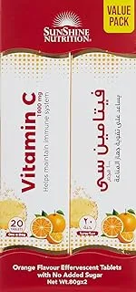 SUNSHINE NUTRITION VIT C 1000MG ORANGE EFFERVESENT 20 TABS X2 VALUE PACK