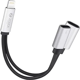 Zoook ZF-L2LD SILVER - كابل Lightning to Dual Lightning Port Connector ، يعمل مع iPhone ، iPad ، iPod (فضي)