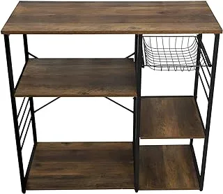 YATAI Book Shelf, Kitchen Shelf with Wire Basket, Multi-tier Wooden Household Shelf, Multipurpose Kitchen Organizers and Storage Rack, Floor-Standing Organiser Shelf for Bedroom, Living Room, Kitchen