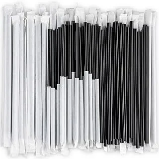 MARKQ Disposable Plastic Drinking Straws, 24 cm long Individually Wrapped (Black, 250 Pieces)