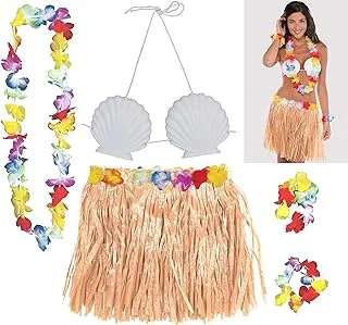 Amscan Adult Shell and Hula Skirt Kit 5-Pieces, Beige