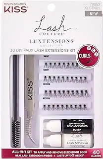 Kiss Lash Couture Luxtensions Collection 3D Diy Faux Lash Extensions Kit, With Semi-Permanent Lash Adhesive, Adhesive Remover, Precision Tweezer, Spoolie Mascara Wand, And 40 Lash Clusters