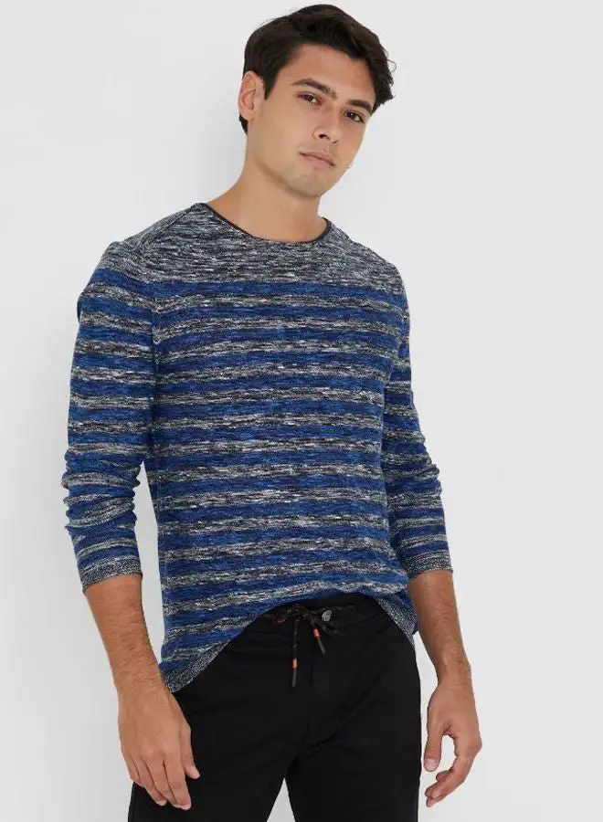 Earthbound Stripe Design Long Sleeves Pullover Blue As Sample