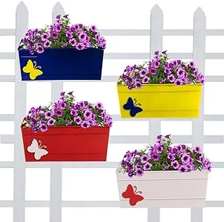 TrustBasket Butterfly 12-inch Rectangular Railing Planter (Multicolor) - Set of 4