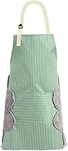 SKY-TOUCH Bib Apron with Pockets, Adjustable Kitchen Aprons 2 Side Wipe Hands Coral Velvet Towels Stitched Pinstripe Waterproof Cooking Aprons Unisex (Green)