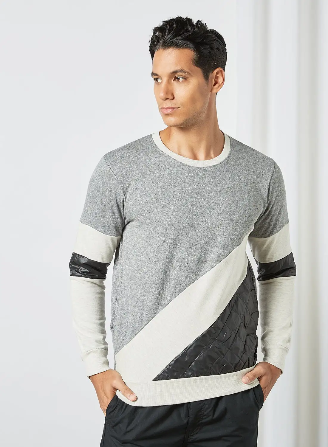 Campus Sutra Men's Casual Colourblock Pullover Grey/Black