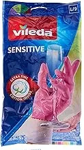 Vileda Sensitive Gloves Reusable L, Natural Latex, Protective, Touch-Sensitive, Comfortable Fit, Good Fit, Pink, Large Size, 1 Pair Per Pack