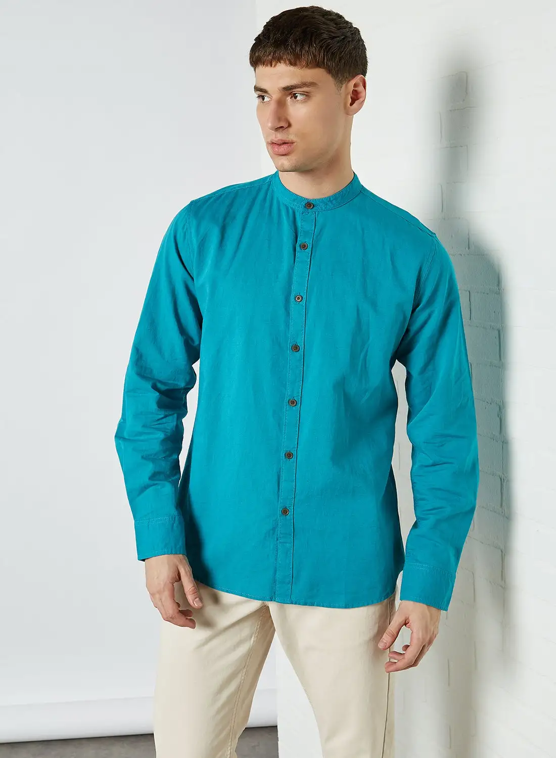 HERE&NOW Men's Solid Cotton Shirt Blue