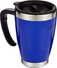 Royalford 14oz Stainless Steel Travel Mug - Coffee Mug with Handle & Lid Travel Friendly | Dishwasher safe | Leakproof Lid Eco-Friendly Reusable Cup for Travel & To-Go Hot/Cold Drinkware (Blue)