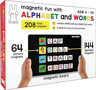 Play Poco Magnetic Fun With Alphabet And Words - With 64 Picture Magnets, 144 Letter Magnets (Capital & Small), Magnetic Board And Spelling Guide, Red, Pc003