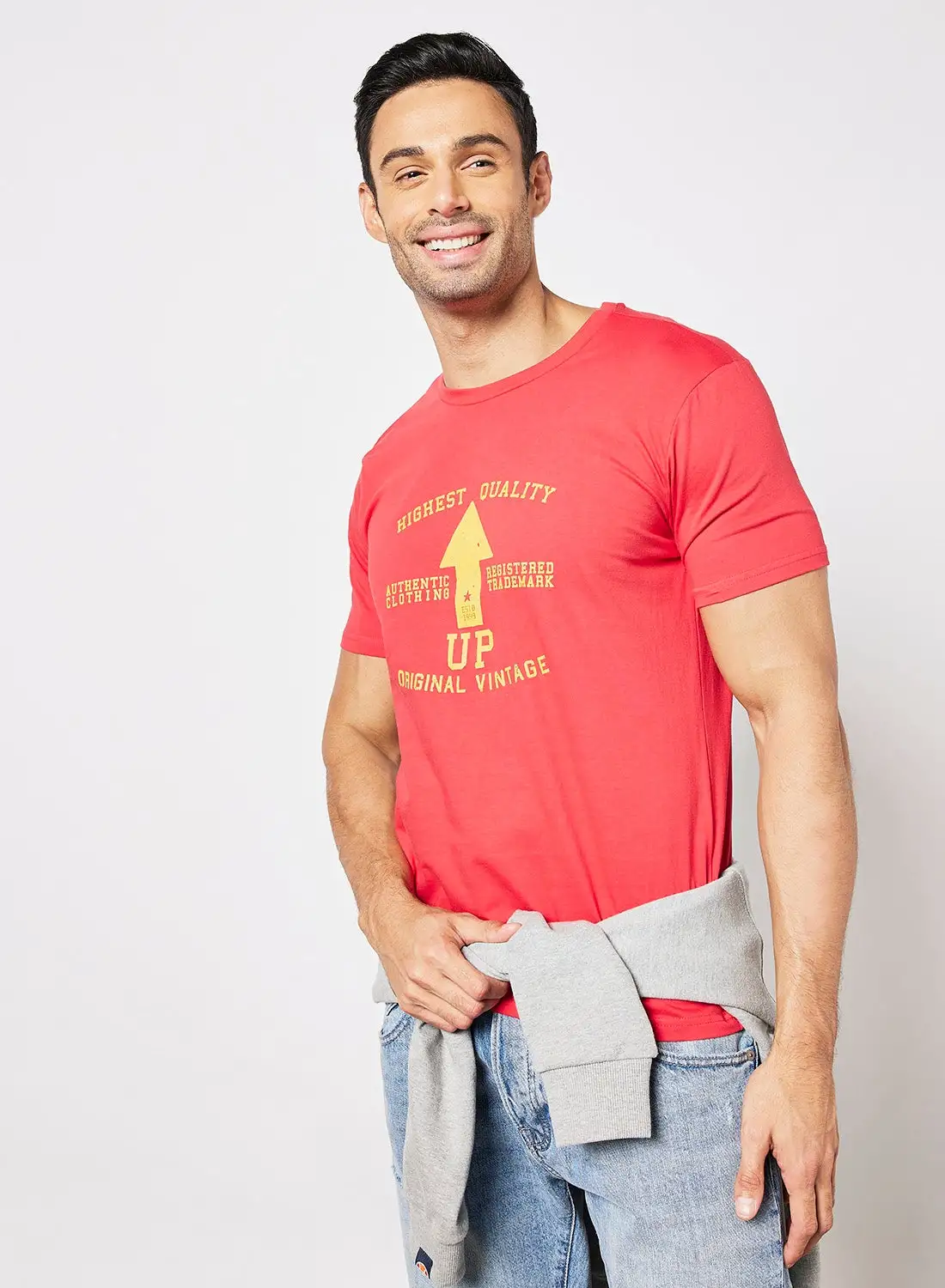 QUWA Casual Graphic T-Shirt Red