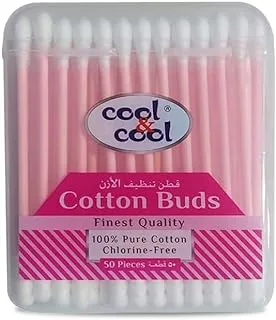 Cool & Cool Organic Paper Ear Buds - 50's - Pink - Round Thick Tips,Cotton Swabs,100% Cotton,Double Tipped,Hygienic,Gentle & Safe Swabs for Ears