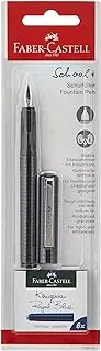 Faber Castell Fountain Pen Carbon Design Medium Nib + 6 Blue Ink Cartridges, SCHOOL+, 149809