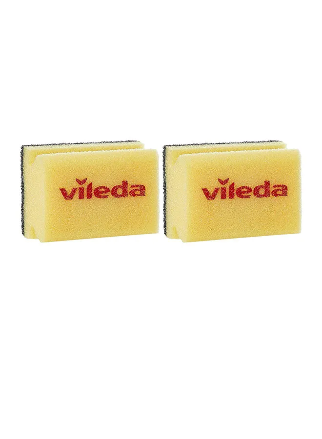 Vileda Glitzi Crystal Scourer Sponge 2 Pc, Antibacterial, Long Lasting, Hygienic - Yellow And Black (2 Pc Per Pack) Yellow