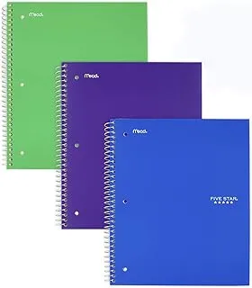 Five Star Spiral Notebooks, 5 Subject, College Ruled Paper, 200 Sheets, 27.9 cm X 21.6 cm, School, Wired, Green, Purple, Blue, 3 Pack (38460)