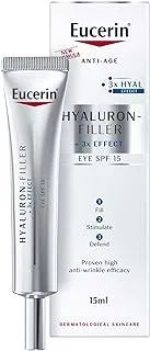 Eucerin Hyaluron Filler Anti-Aging Eye Cream with Hyaluronic Acid, Reduces Eye Wrinkles, UVA & UVB Protection, SPF 15, Moisturizer for All Skin Types, 15ml