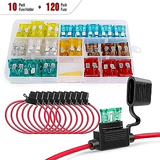 Nilight - 50029R 120 Pcs Standard Blade Fuse 5A/7.5A/10A/15A/20A/25A/30A AMP Assorted Set with 10 Pack 14AWG ATC/ATO Inline Holder, 2 Years Warranty