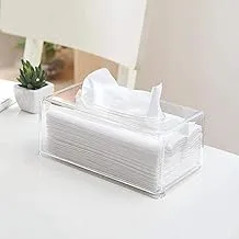 Showay Tissue Box - Rectangular Napkin Holder, Clear Box Cover Facial Tissue Dispenser, Tissue Box For Kitchen And Office Room.