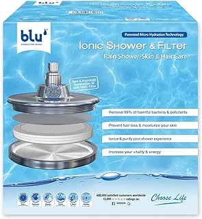 blu Ionic Shower Head and Shower Filter - Rain Shower - Removes Chlorine & Harmful Pollutants - Prevent Hair Loss & Moisturize Your Skin, Chrome