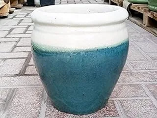 Dubai Garden Centre Round Ceramic Pot, Small, Blue/Cream