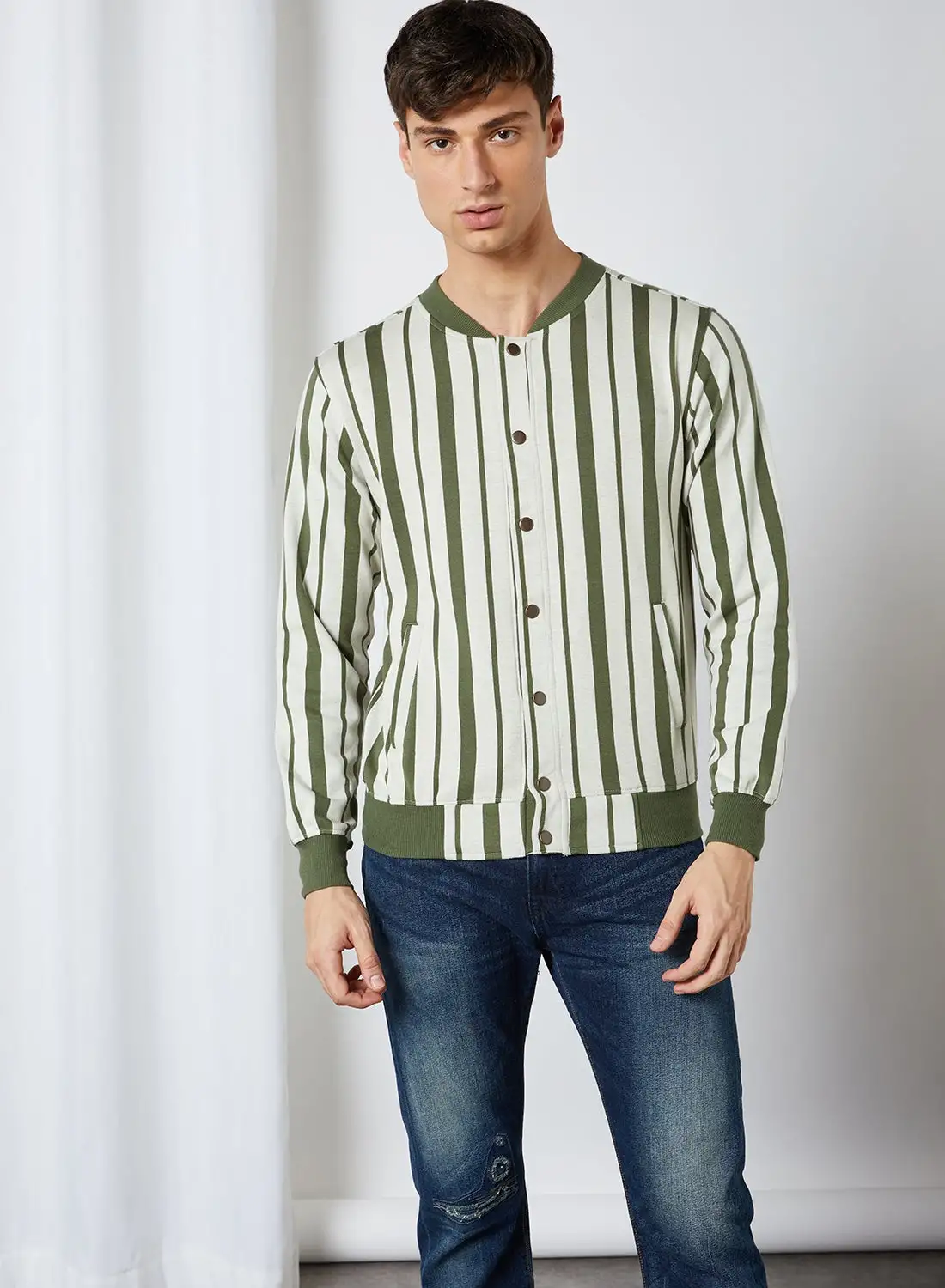 Campus Sutra Contrast Striped Knit Shirt Green