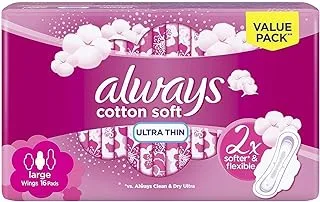 Always Cotton Soft Ultra Thin, Large Sanitary Pads, 16 Pads