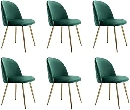 Mahmayi HYDC020 Velvet Dining Chair - Modern Upholstered Leisure Chair for Living Room, Dining Room, Kitchen - Velvet Fabric - Ideal for Hotel, Restaurant, and Office (Pack of 6, Green)