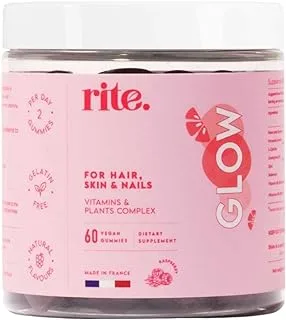 Glow Hair Skin & Nails Vegan Vitamin Gummies | 2000% Dv Biotin With Zinc, Selenium & Efficient Plants | Hair Growth, Stronger Nails & Healthy Skin | 60 Vegan Gummies | Delicious Natural Raspberry