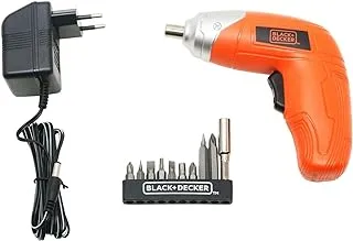 Black+Decker 3.6V Li-Ion Cordless Power Screwdriver Kit With 10 Pieces Screwdriver Bitset , Orange/Black - Kc3610-B5