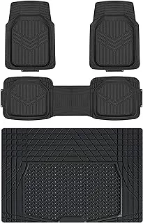 Amazon Basics 4-Piece All-Weather Protection Heavy Duty Rubber Floor Mats Set with Cargo Liner for Cars, SUVs, and Trucks，Black,Universal Trim to Fit