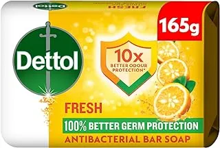 Dettol Fresh Anti-Bacterial Bathing Soap Bar for effective Germ Protection, Personal Hygiene & Odour Protection (protects against 100 illness causing germs), Citrus & Orange Blossom Fragrance, 165g