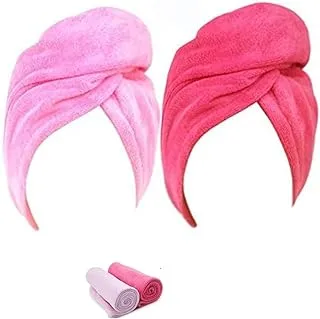 Nibeminent Absorbent Microfiber Hair Towel 2 Pack Quick Dry Hair Turban Wraps Twist Hair Drying Towel With Elastic Loop, Pink, Wstt361