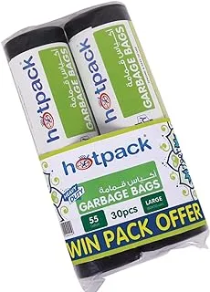 Hotpack Garbage Bag Roll Twin Pack, Large 55 Gallon X 15 Pcs, 80 X 110cm