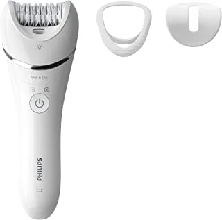 Philips Epilator Series 8000. Wet And Dry Cordless Hair Removal For Legs And Body With 3 Accessories. Extra Wide Epilator Head. 3 Pin, Bre70001.