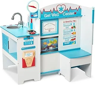 Melissa & Doug Wooden Get Well Doctor Activity Center - Waiting Room, Exam Room, Check-In Area - Toddler Playset, Doctors Office Pretend Play Set For Kids Ages 3+