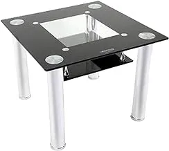 Mahmayi Verre 391-60 Glass Modern Table with Black Tempered Glass Top & Stylish Steel Legs - Compact Design for Easy Placement in Any Space, Contemporary Coffee Table for Your Home Décor - Black(60cm)