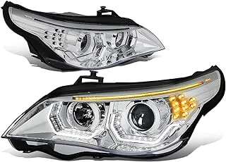 DNA MOTORING Hl-3D-E6003-Ch Chrome Housing Crystal U-Halo Projector Headlights With Led Signal Bar Compatible 04-07 5-Series