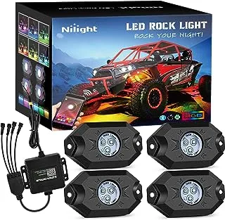 مجموعة Nilight Rgb Led Rock Lights ، 4 Pods Underglow Multicolor Neon Light Pod مع التحكم في تطبيق Bluetooth ، وضع الموسيقى الوامض ، عجلة الإضاءة الجيدة لشاحنة Atv Utv Rzr Suv