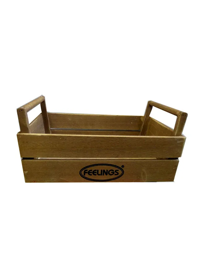 Feelings Wooden Storage Crate with Handle Box Brown 50x27x20cm