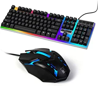 SKY-TOUCH G21 Keyboard Wired USB Gaming Mouse Flexible Polychromatic LED Lights Computer Mechanical Feel Backlit Keyboard Mouse Set (Black)