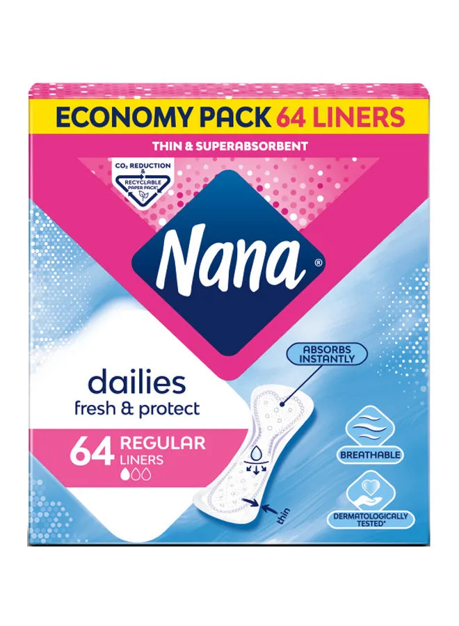 Nana Dailies Fresh And Protect Regular Liners, Economy Pack, 64 Count