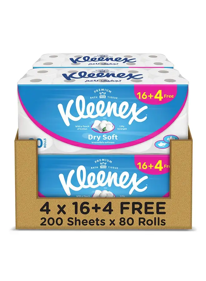 Kleenex 2 Ply Dry Soft Toilet Tissue Paper 80 Rolls White 200 Sheets