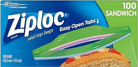 Ziploc Seal Top Sandwich 100 Bags, Easy Open Tabs, Recyclable, Grip'n Seal Technology